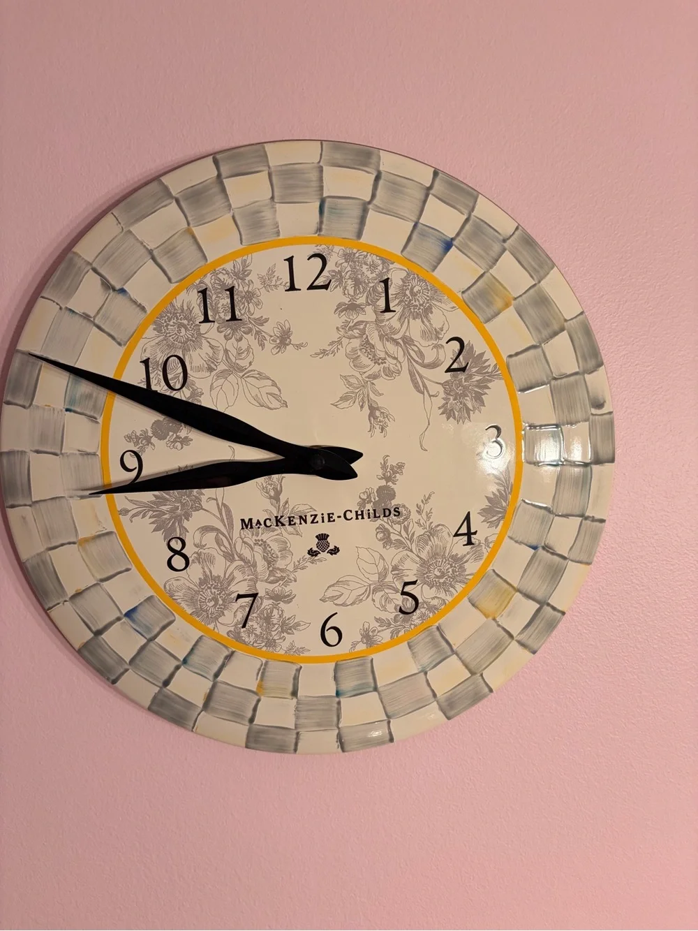 Like new MacKenzie-Childs Sterling Check Wall Clock